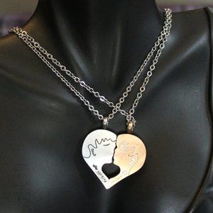 NIB Magnetic Kissing Couple Heart Her King His Queen Pendant Necklaces Pair